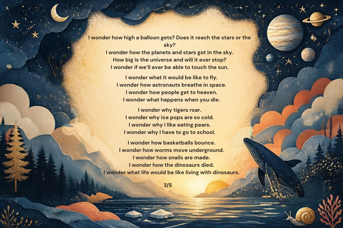 I wonder how high a balloon gets? Does it reach the stars or the sky?  the poem continues