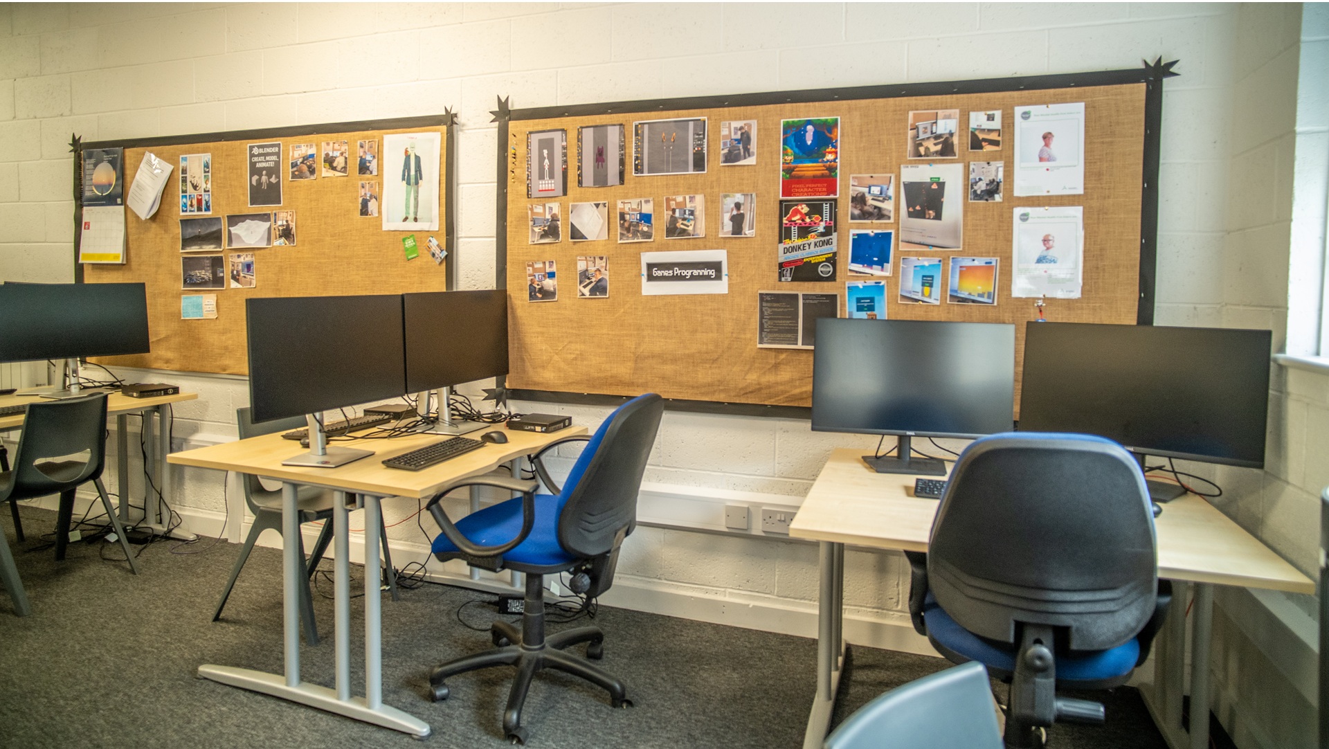 Teaching space with desks and chairs and computers